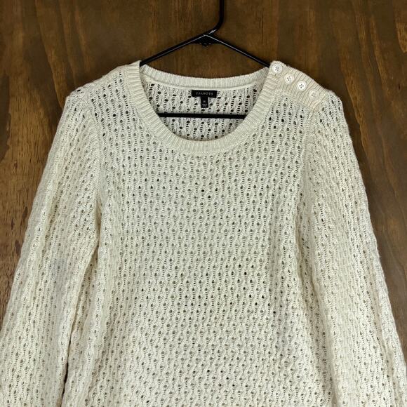 Talbots Womens Sweater Cream Open Knit Long Sleeve Soft Stretch Medium - Picture 2 of 12
